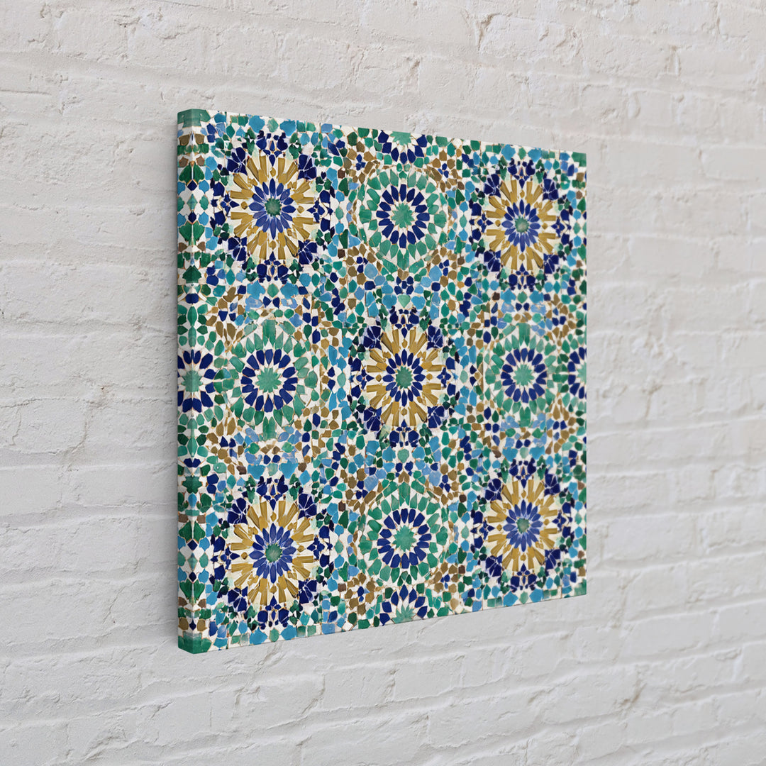 Moroccan Mosaic Tile Pattern Wall Art, Islamic Geometric Print, Teal Blue Wall Decor, Mediterranean Morocco Home Decor Gift