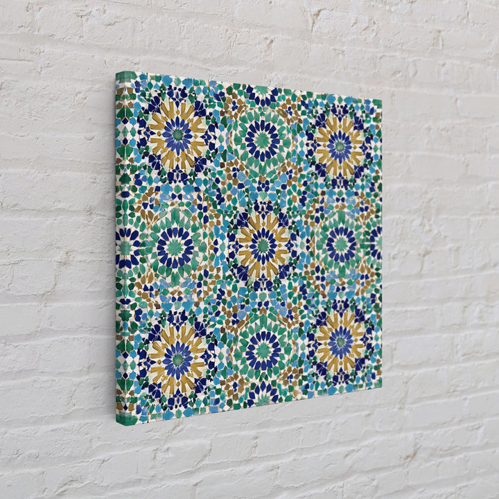 Moroccan Mosaic Tile Pattern Wall Art, Islamic Geometric Print, Teal Blue Wall Decor, Mediterranean Morocco Home Decor Gift