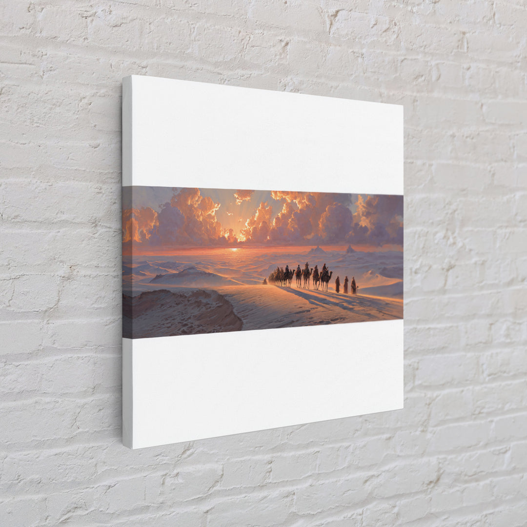Sunset Desert Caravan Canvas Print, Panoramic Landscape Wall Art, Southwestern Decor, Long Horizontal Art, Travel Gift Idea