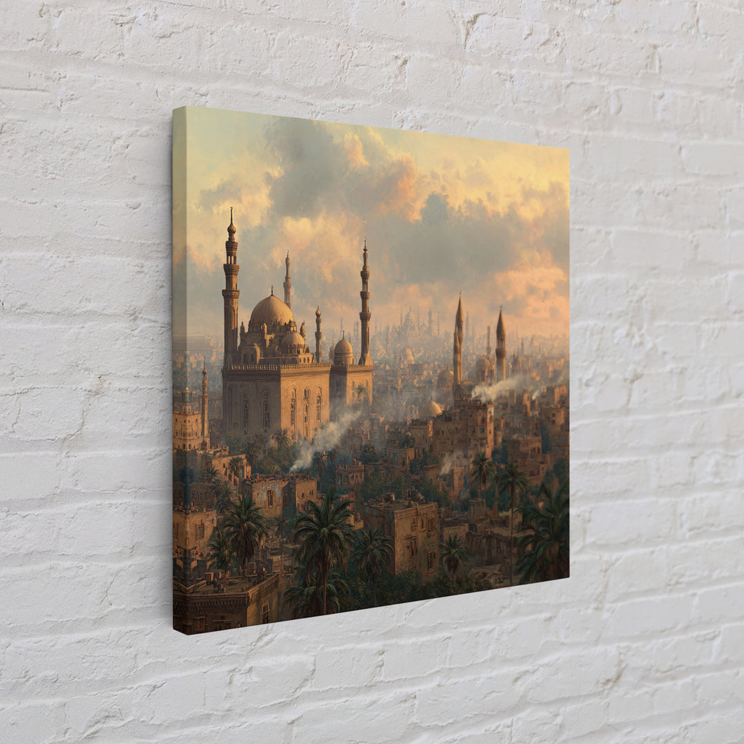 Cairo Mosque Skyline At Golden Hour Canvas Print, Islamic Wall Art, Middle Eastern Decor, Spiritual Cityscape Poster, Travel Art