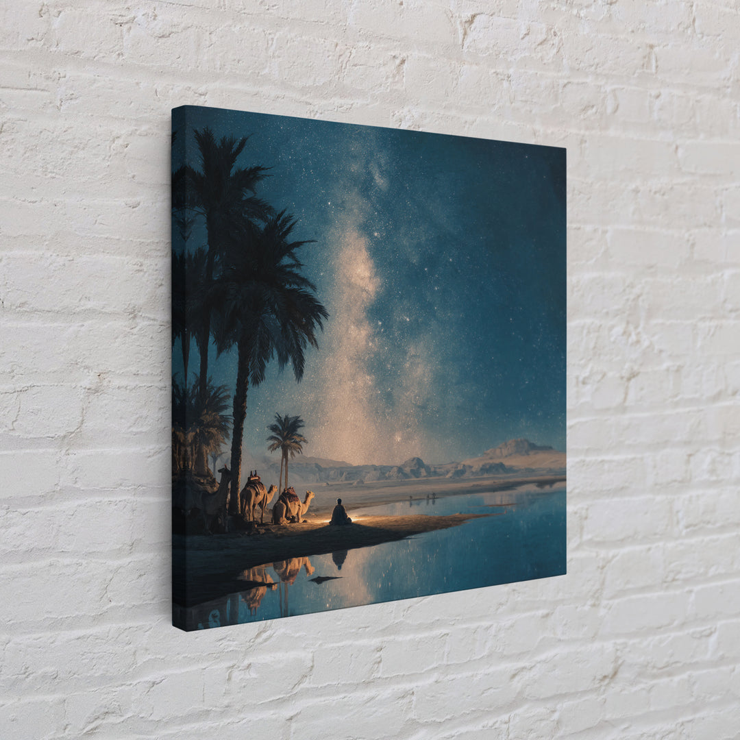 Starlit Desert Oasis With Camels Wall Art, Celestial Night Landscape Print For Boho Home Decor And Meditation Room Wall Decor