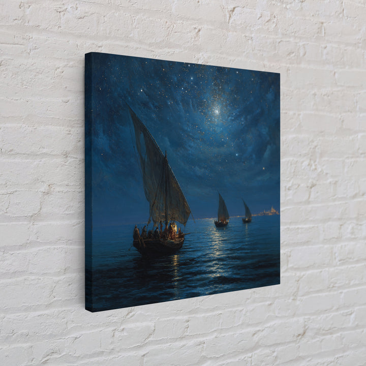Starry Night Sailboats On Moonlit Sea Wall Art, Nautical Coastal Canvas Print, Ocean Landscape Decor, Romantic Travel Gift