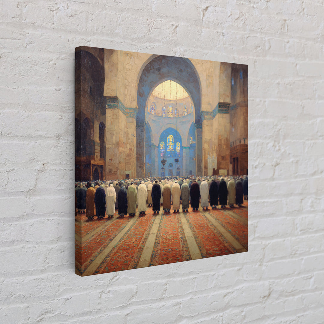 Grand Mosque Prayer Scene Wall Art, Islamic Home Decor, Framed Canvas Print, Spiritual Architecture, Ramadan Gift, Muslim Wall Decor