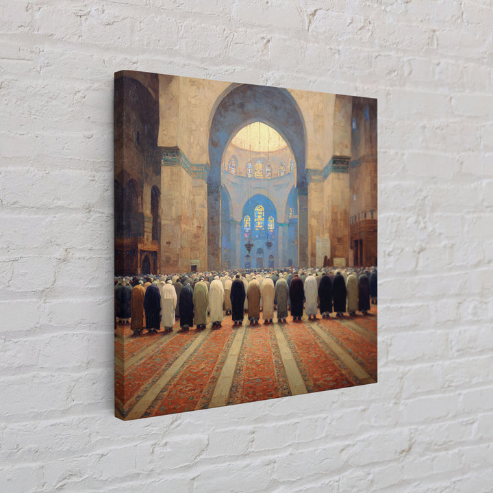 Grand Mosque Prayer Scene Wall Art, Islamic Home Decor, Framed Canvas Print, Spiritual Architecture, Ramadan Gift, Muslim Wall Decor