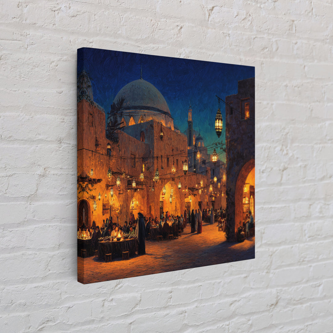 Lantern Lit Mosque Courtyard At Night Wall Art, Islamic Home Decor, Arabic Architecture Print, Ramadan Decor, Eid Gift Art