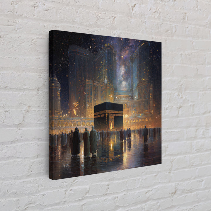 Kaaba At Mecca Under Starry Night Wall Art, Islamic Canvas Print, Quran Wall Decor, Ramadan Gift, Spiritual Muslim Home Decor