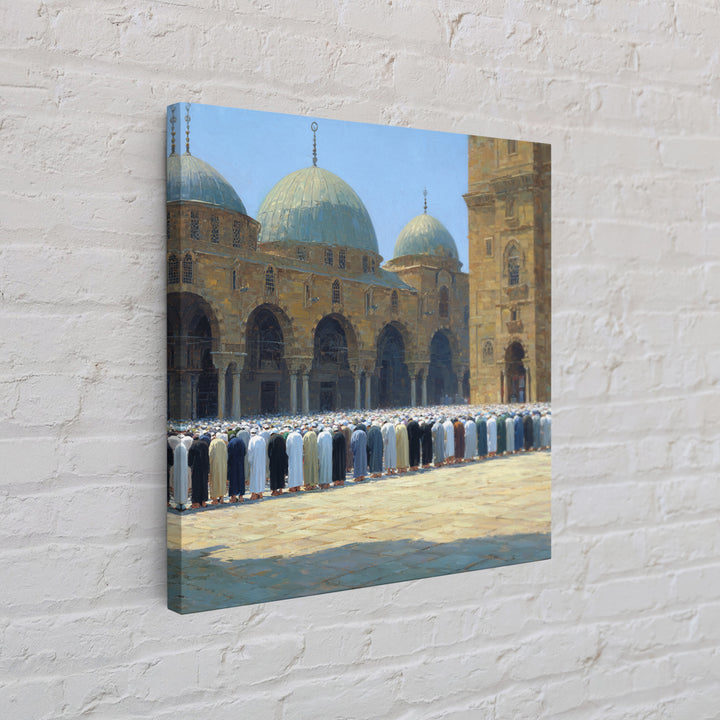 Sunlit Mosque Courtyard Prayer Wall Art, Islamic Architecture Canvas Print, Muslim Home Decor, Ramadan Gift, Spiritual Decor