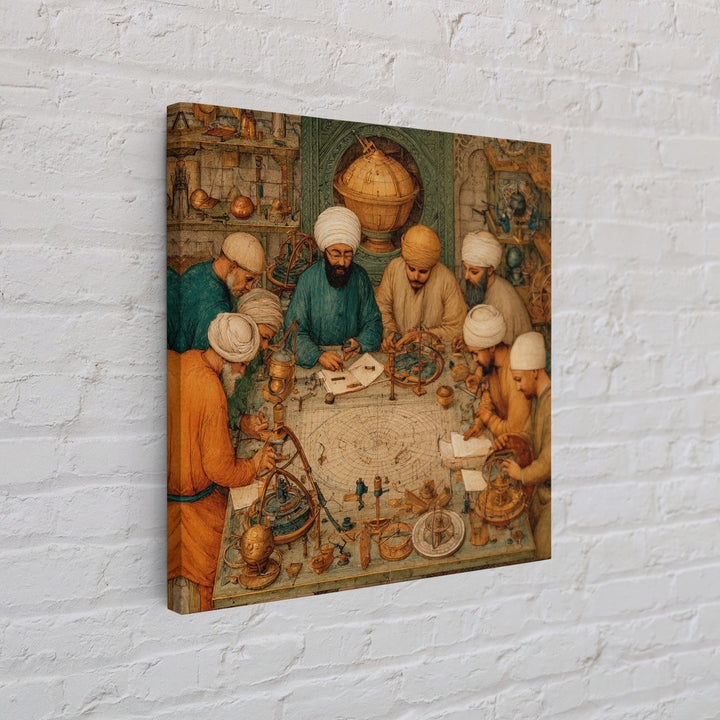 Medieval Astronomers Studying Celestial Maps Wall Art, Islamic Science Illustration Canvas Print For Library Office Decor