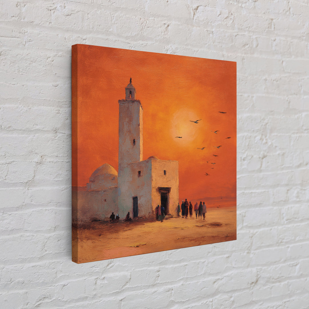 Orange Desert Mosque Sunset With Birds Wall Art, Moroccan Wall Decor, Islamic Home Decor, Travel Poster, Housewarming Gift