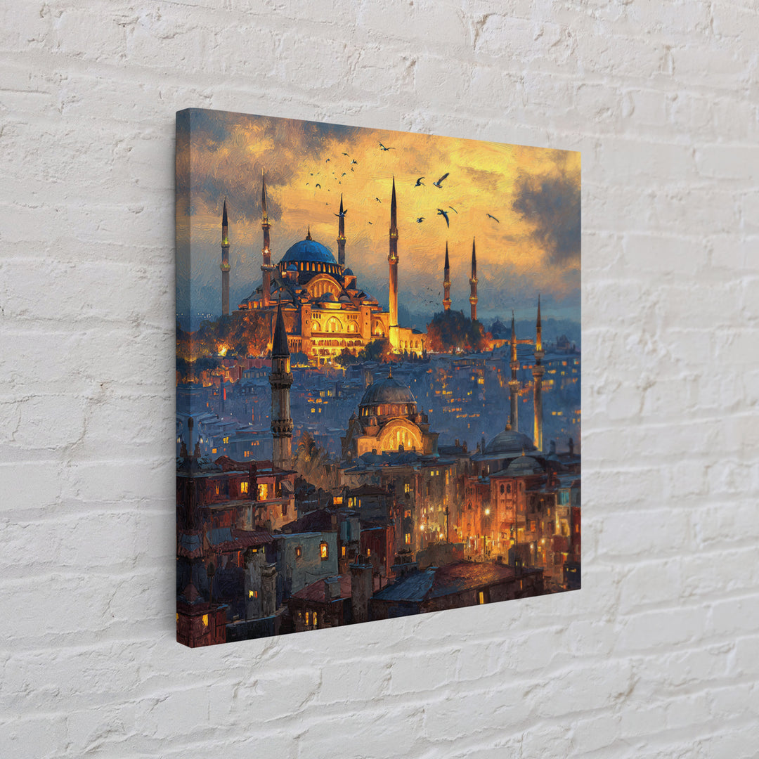 Glowing Istanbul Mosque Skyline Wall Art, Islamic Architecture Canvas Print, Travel Poster, Cityscape Art, Turkish Home Decor