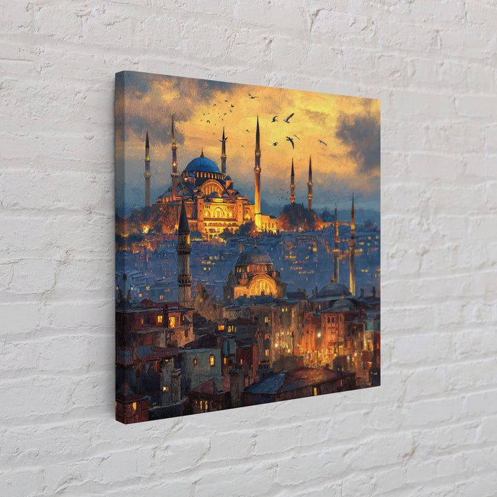 Glowing Istanbul Mosque Skyline Wall Art, Islamic Architecture Canvas Print, Travel Poster, Cityscape Art, Turkish Home Decor