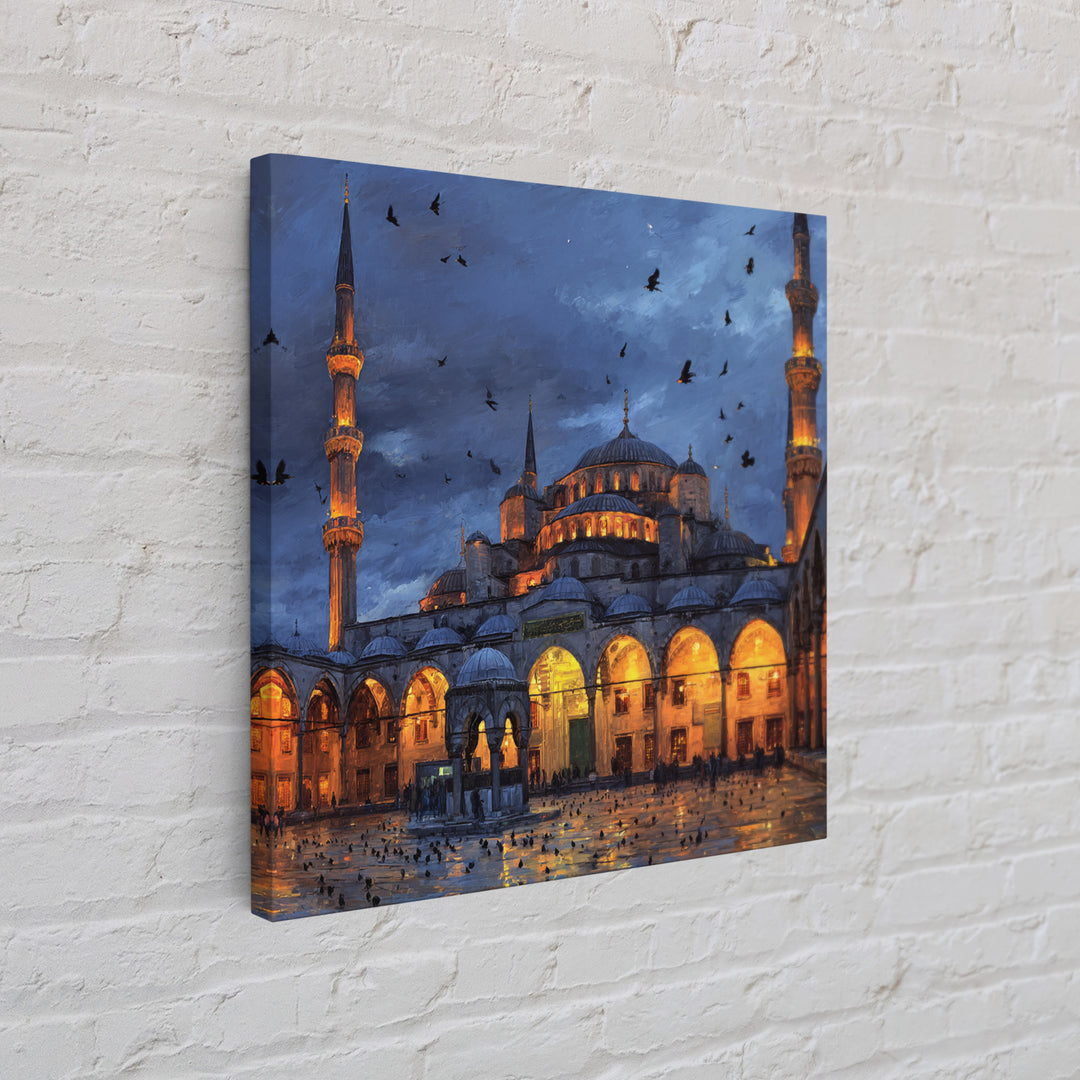 Blue Mosque At Twilight Framed Canvas Print, Islamic Architecture Wall Art, Turkish Travel Poster, Moody Home Decor Gift