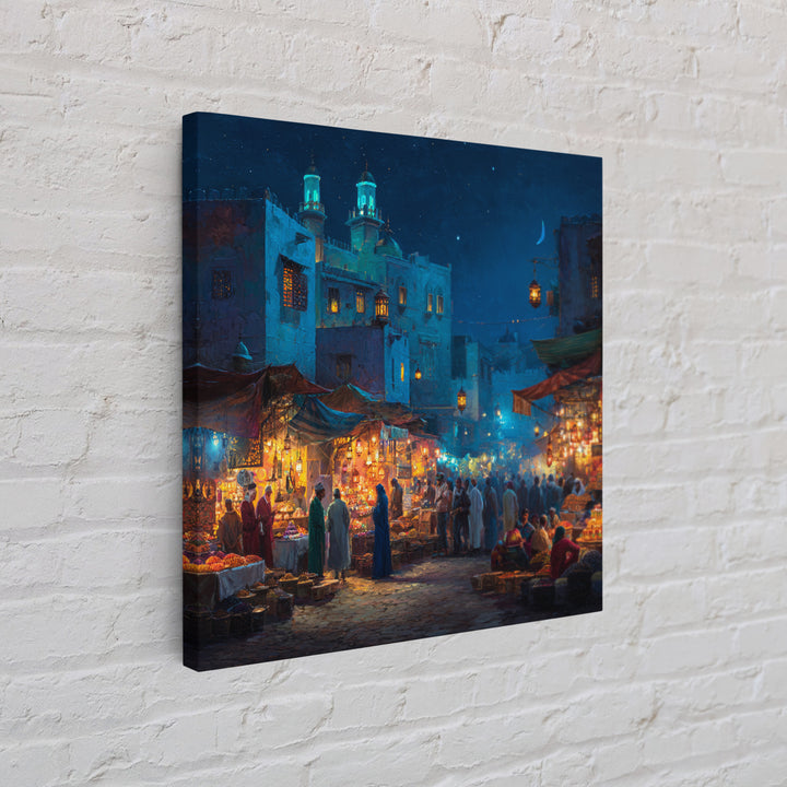 Lantern Lit Moroccan Night Market Wall Art, Islamic Architecture Canvas Print, Ramadan Decor, Middle Eastern Travel Poster