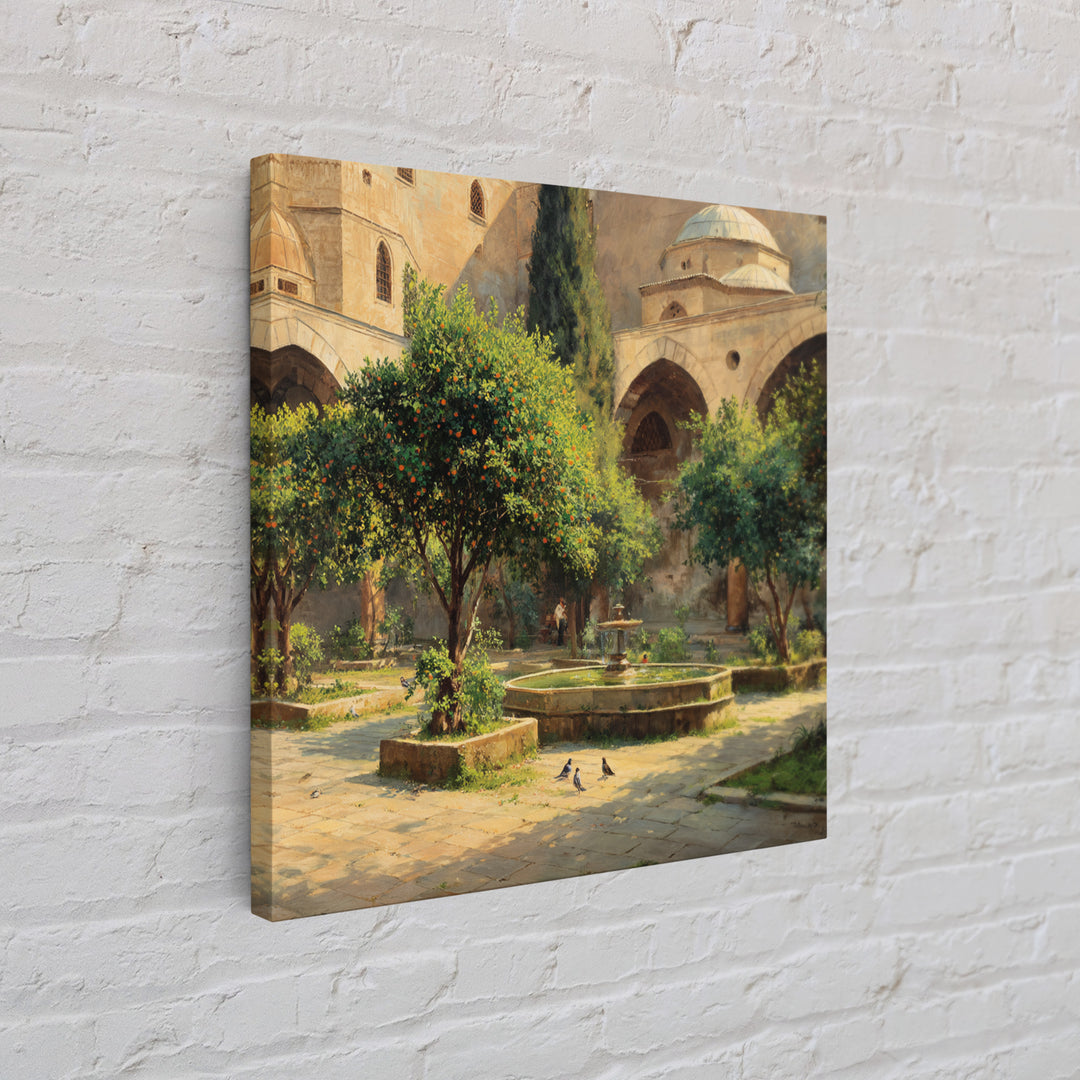 Mediterranean Orange Tree Courtyard Wall Art, Islamic Architecture Print, Garden Wall Decor, Warm Travel Art Print, Old World Decor