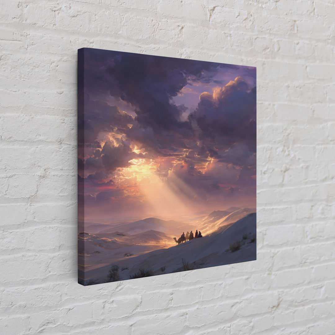 Golden Desert Riders At Sunset Wall Art, Dramatic Landscape Canvas Print, Western Decor, Mountain Art, Warm Living Room Decor