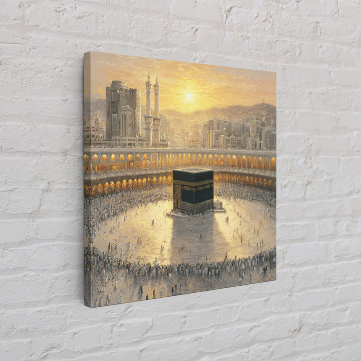 Sunlit Kaaba At Mecca Framed Canvas Print, Islamic Wall Art, Quran Wall Decor, Spiritual Home Decor, Muslim Gift, Ramadan Decor