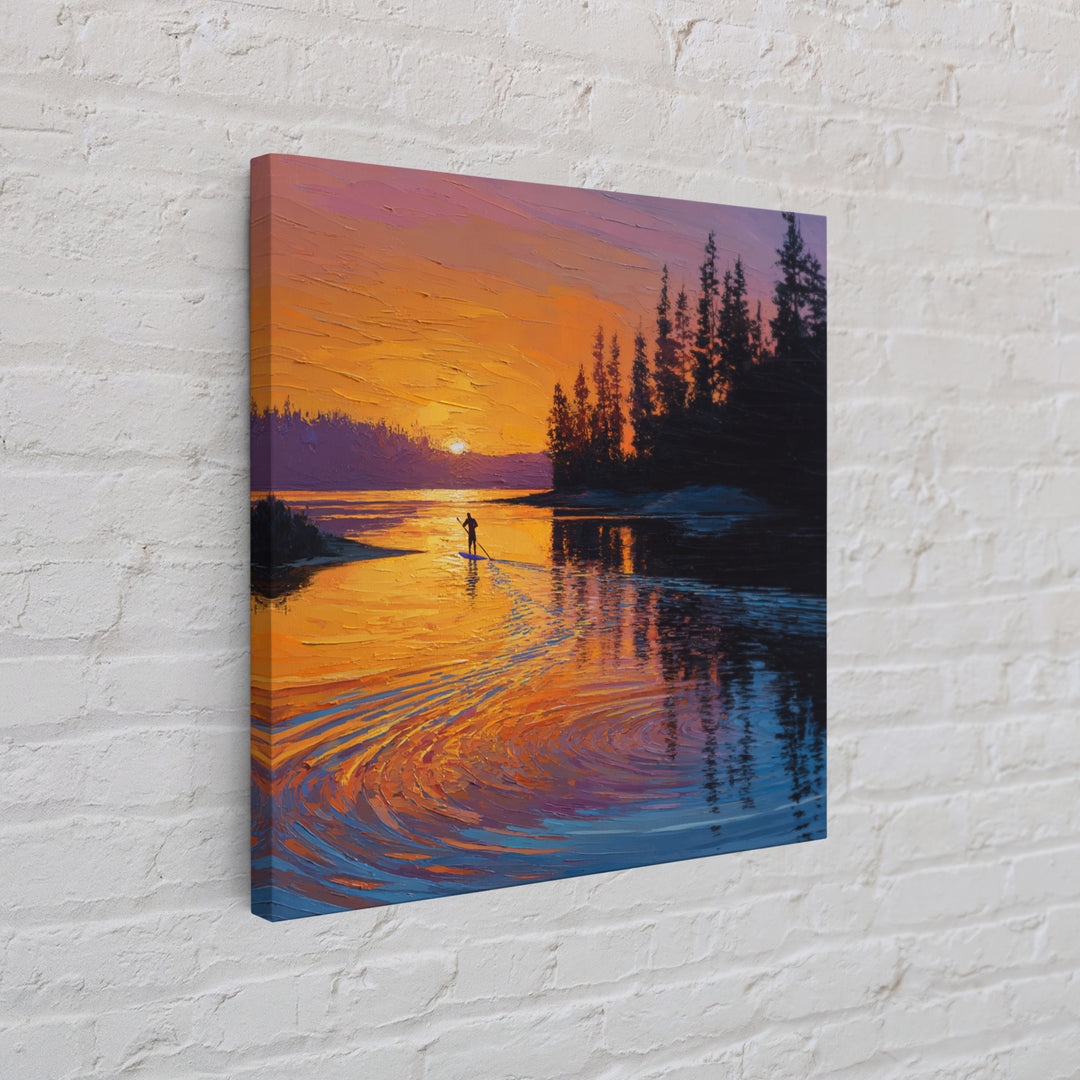 Sunset Paddleboard Pine Lake Wall Art, Orange Blue Seascape Canvas Print, Nature Decor, Living Room Decor, Gift For Him Or Her