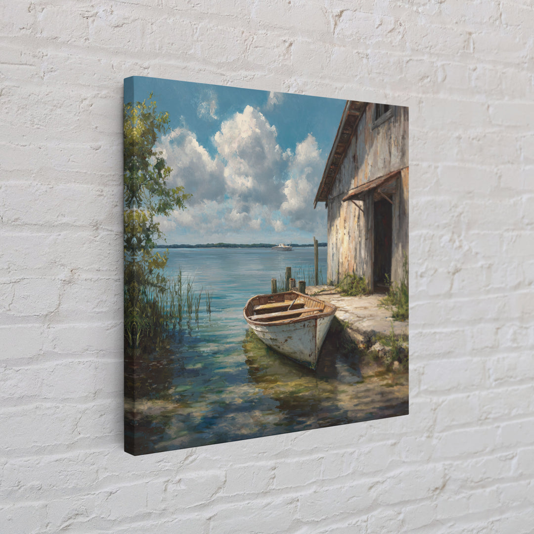 Peaceful Lakeside Barn Scene Wall Art Framed Canvas Print Rustic Country Home Decor For Living Room And Cozy Bedroom Decoration