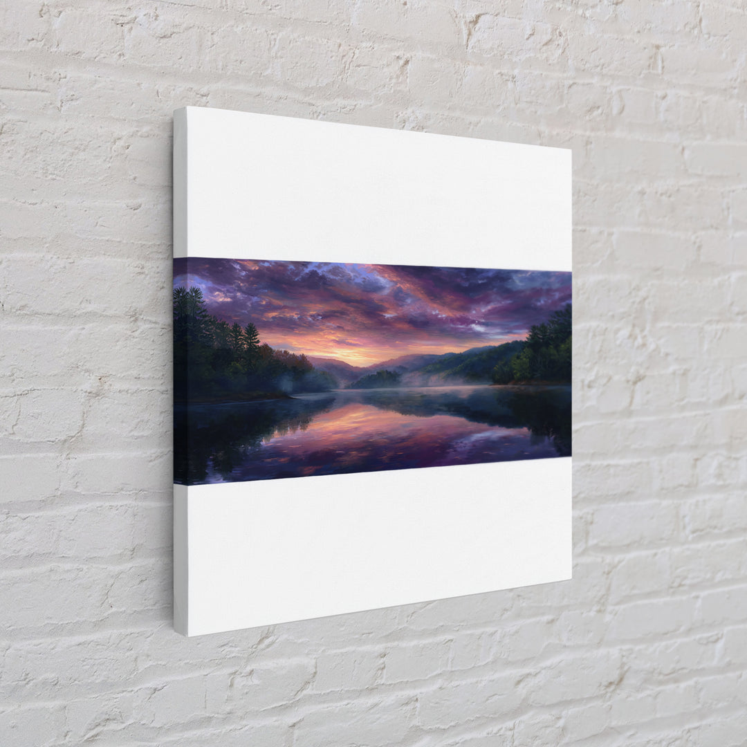Panoramic Lake Sunset Landscape Wall Art, Reflective Sky Canvas Print, Calming Extra Wide Over Sofa Decor