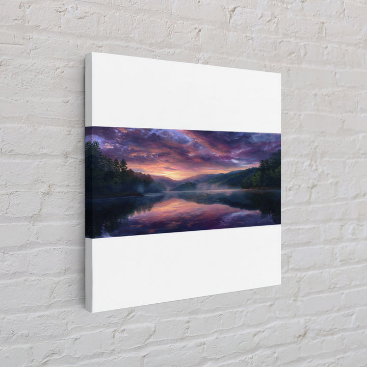 Panoramic Lake Sunset Landscape Wall Art, Reflective Sky Canvas Print, Calming Extra Wide Over Sofa Decor