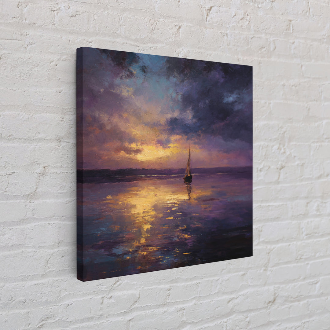 Moody Sailboat Sunset Oil Painting Wall Art, Impressionist Seascape Canvas Print, Calming Coastal Decor For Bedroom Or Living Room