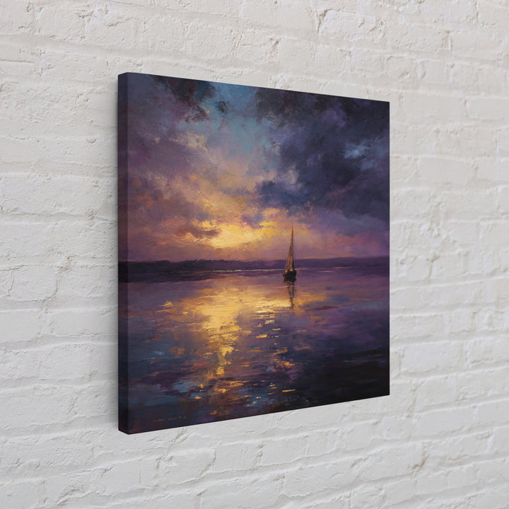 Moody Sailboat Sunset Oil Painting Wall Art, Impressionist Seascape Canvas Print, Calming Coastal Decor For Bedroom Or Living Room
