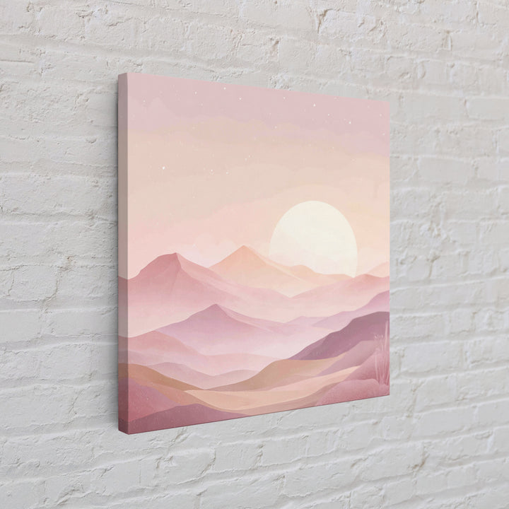 Minimalist Pink Moon Over Desert Mountains Wall Art, Celestial Landscape Print, Boho Bedroom Decor, Calming Nursery Art Gift