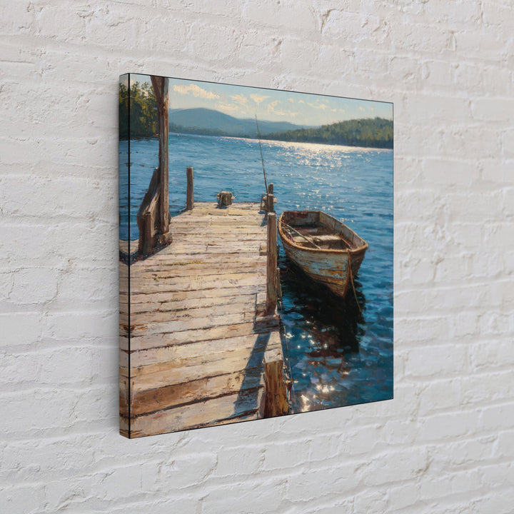 Rowboat On Lake Wall Art, Peaceful Lakeside Landscape Print, Rustic Cabin Decor, Serene Nature Lake Wall Art