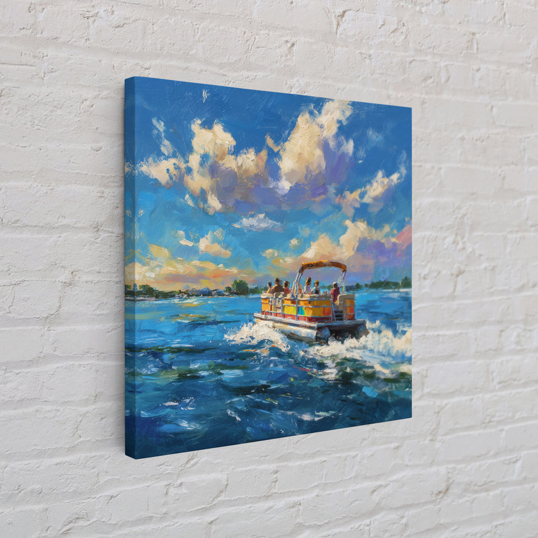 Sunny Boat Day Lake Oil Painting Wall Art, Colorful Coastal Art Print, Nautical Home Decor, Beach House Living Room Wall Art