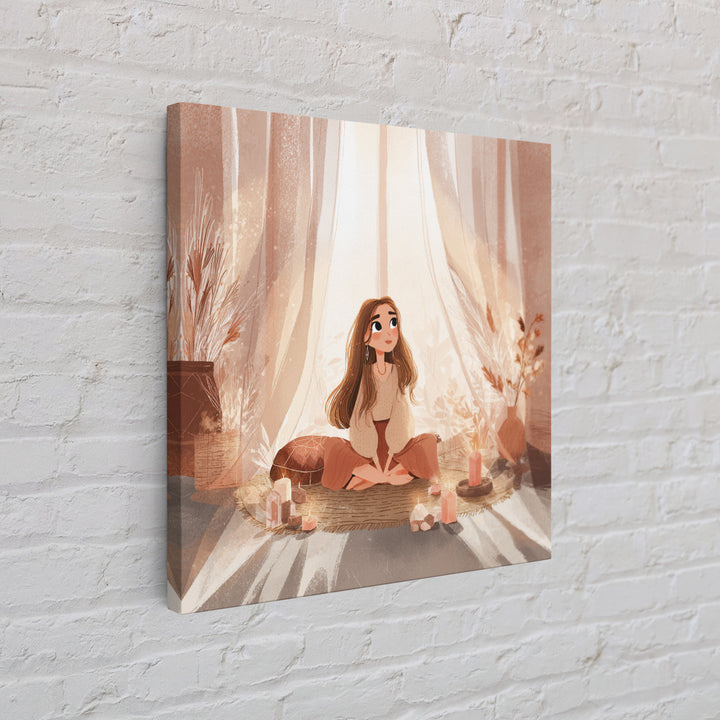 Cozy Meditation Girl With Candles Wall Art, Boho Spiritual Yoga Room Decor, Mindfulness Print, Peaceful Home Decor, Gift For Her