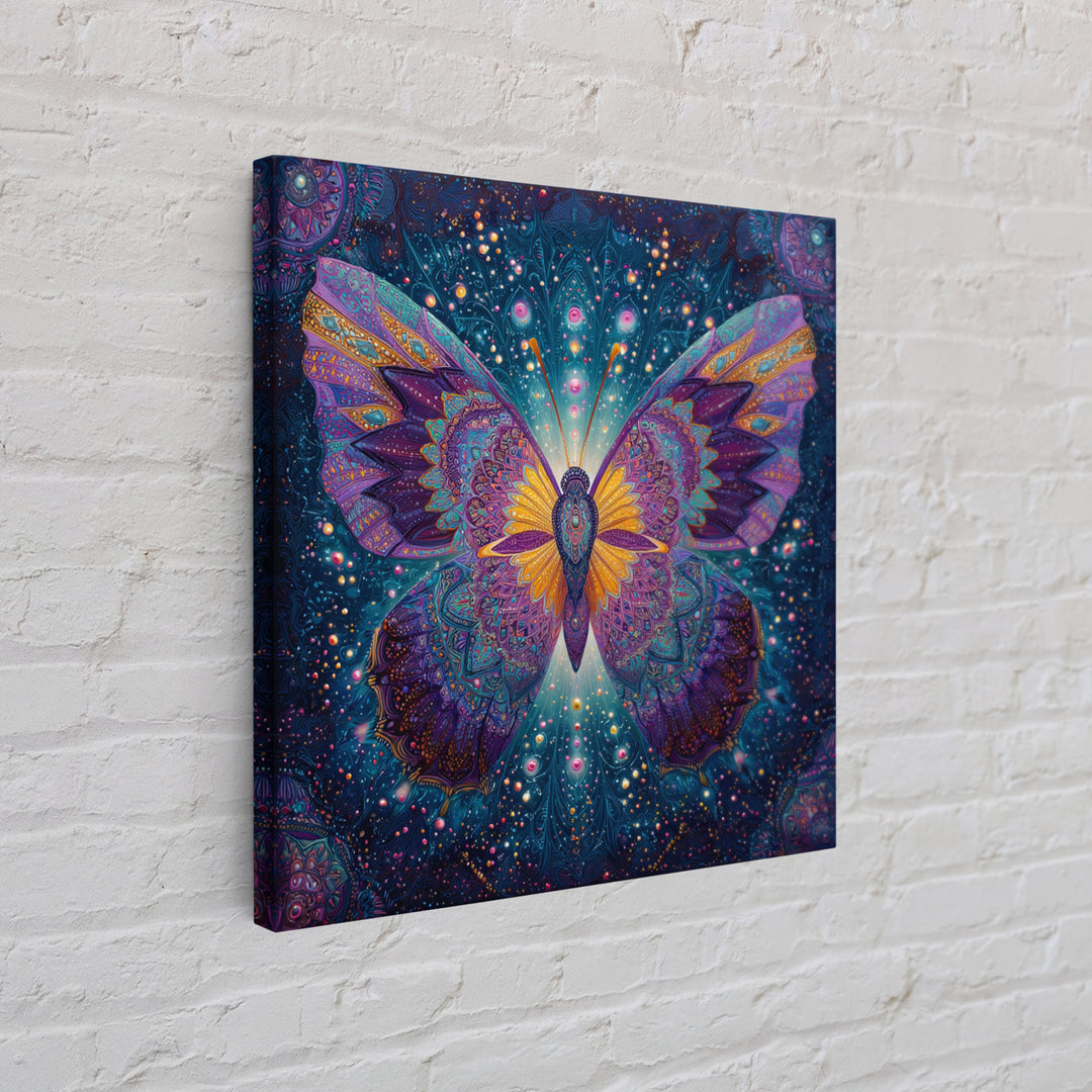 Mystical Butterfly In Cosmic Night Sky Wall Art, Colorful Boho Canvas Print, Spiritual Celestial Home Decor