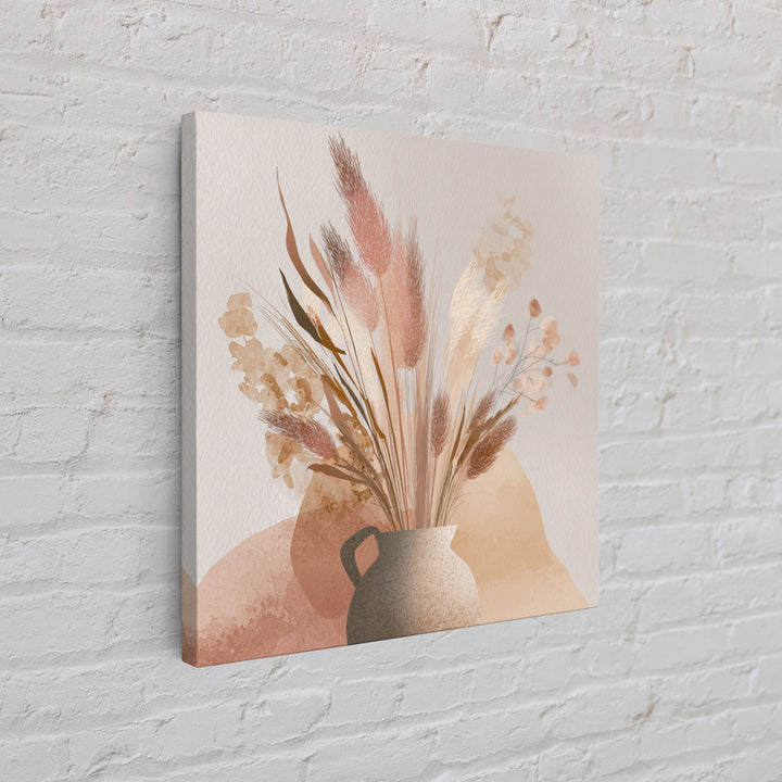 Neutral Pampas Grass Vase Wall Art, Boho Botanical Canvas Print, Earth Tone Floral Decor, Minimalist Living Room Wall Decor