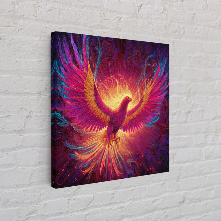 Radiant Phoenix With Fiery Wings Canvas Print, Mythical Bird Fantasy Wall Art, Vibrant Celestial Home Decor Gift For Living Room
