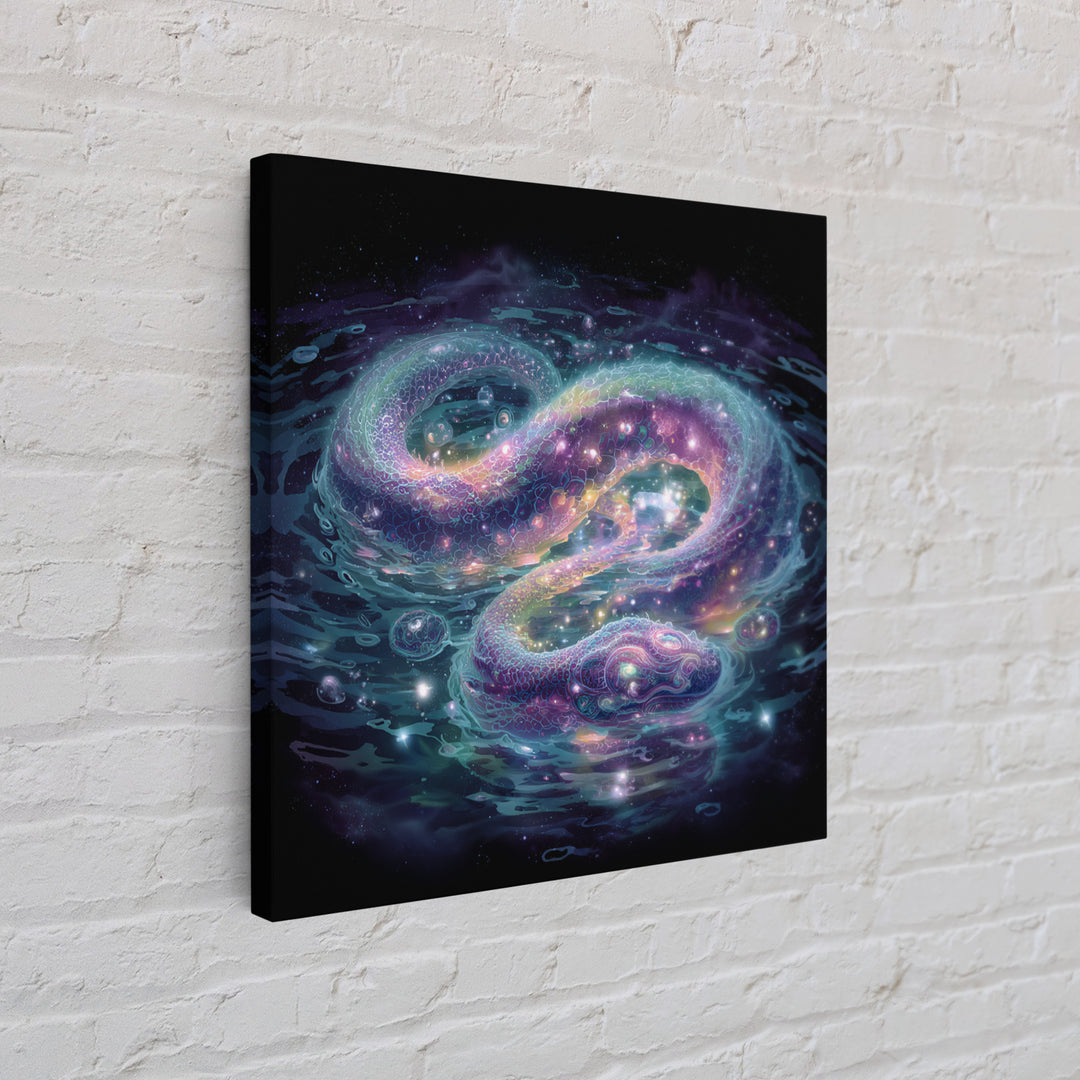 Cosmic Serpent Galaxy Wall Art, Mystical Space Dragon Framed Canvas Print, Celestial Fantasy Art For Modern Living Room Decor