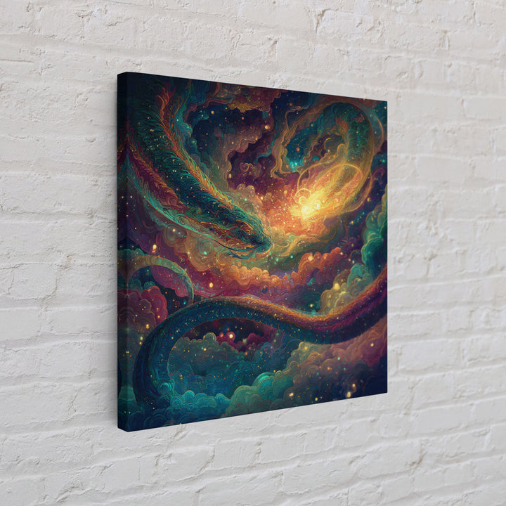 Cosmic Dragon And Phoenix Fantasy Wall Art, Colorful Celestial Galaxy Framed Canvas Print, Mystical Surreal Home Decor