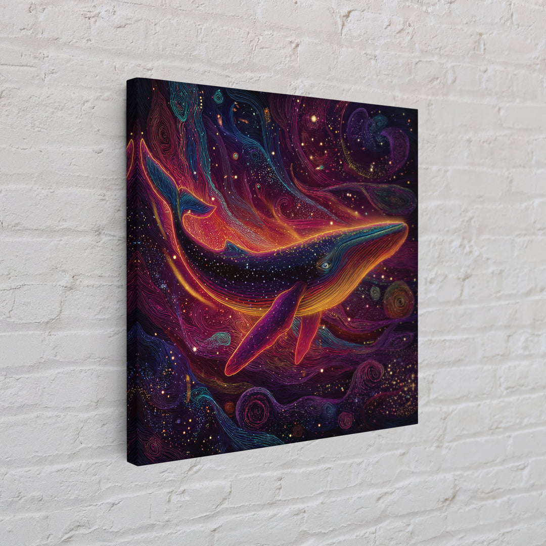 Colorful Cosmic Whale Swimming In Galaxy Wall Art, Psychedelic Space Art Print, Fantasy Ocean Decor, Kids Room Canvas Print