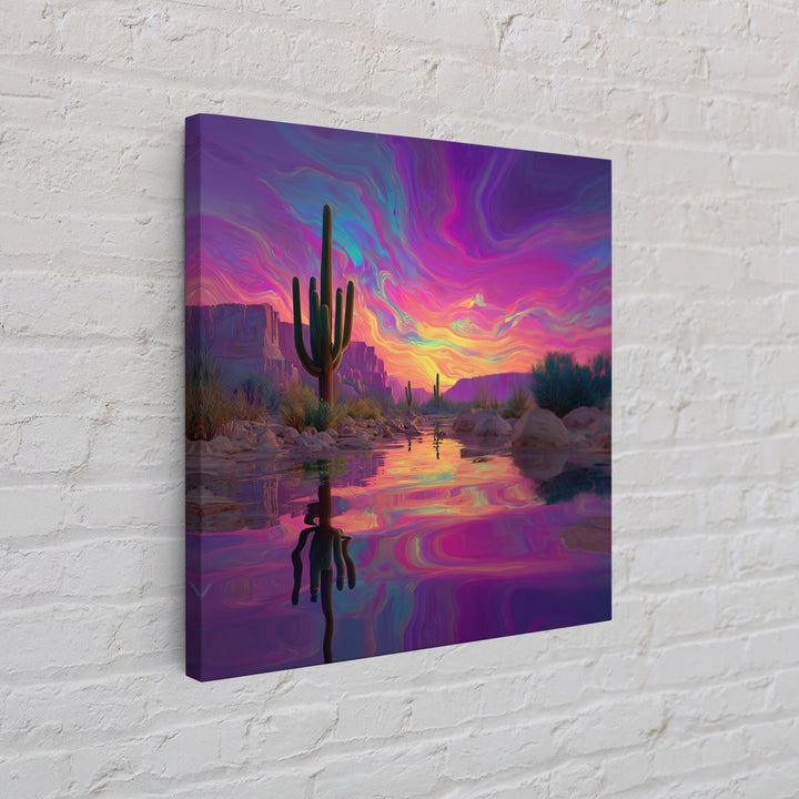 Neon Desert Cactus Sunset Wall Art Canvas Print Colorful Southwestern Landscape Art Modern Home Decor