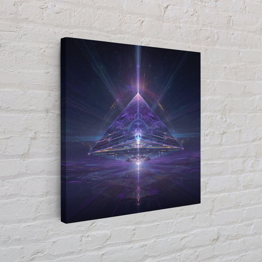 Cosmic Pyramid Portal Celestial Wall Art, Mystical Purple Galaxy Framed Canvas Print For Spiritual Meditation Decor