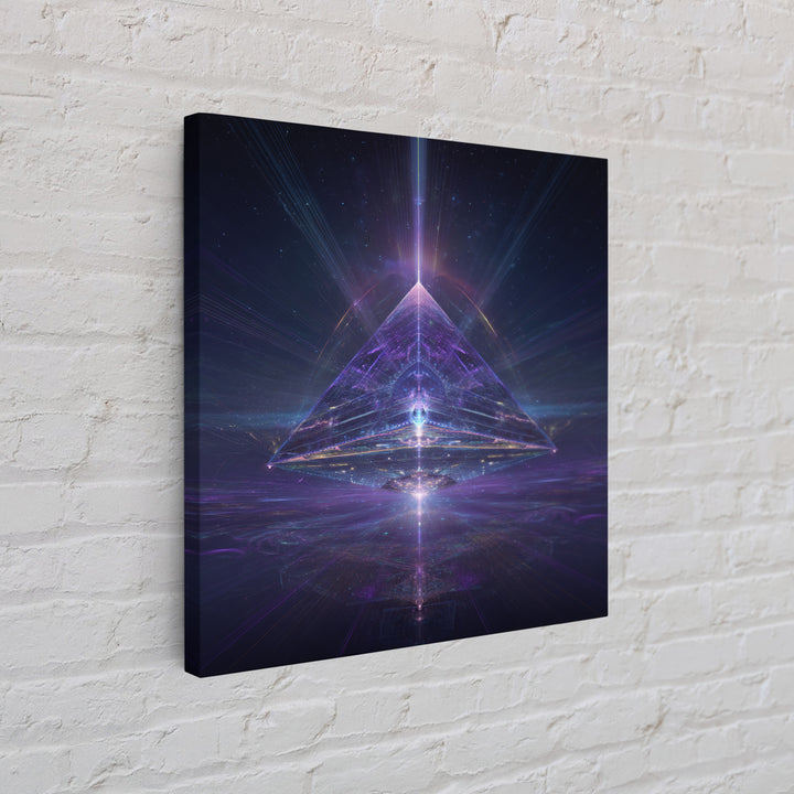 Cosmic Pyramid Portal Celestial Wall Art, Mystical Purple Galaxy Framed Canvas Print For Spiritual Meditation Decor