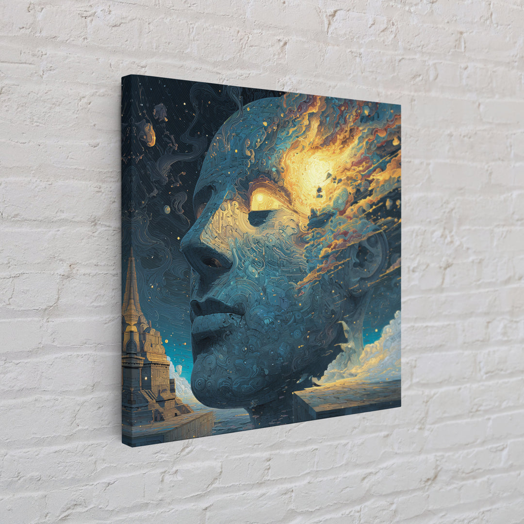 Surreal Cosmic Face Wall Art, Abstract Galaxy Portrait Canvas Print, Psychedelic Sci Fi Fantasy Art For Modern Home Decor