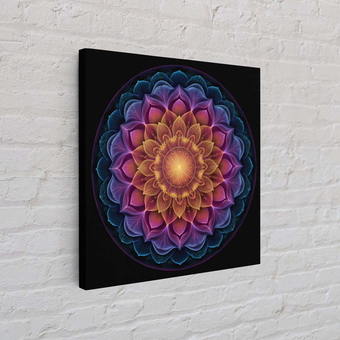 Rainbow Lotus Mandala Abstract Wall Art, Colorful Sacred Geometry Canvas Print, Boho Meditation Room Decor Spiritual Art