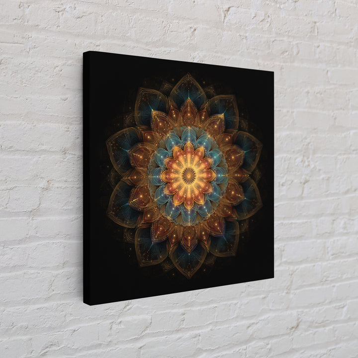 Intricate Golden Mandala On Black Celestial Sacred Geometry Wall Art Canvas Print Boho Spiritual Home Decor