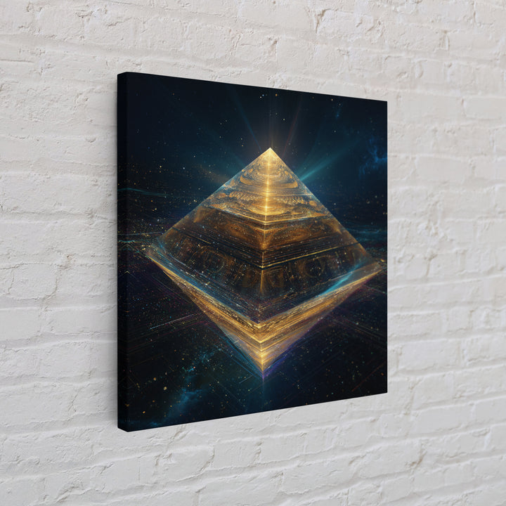 Golden Futuristic Pyramid In Galaxy Surreal Space Wall Art, Cosmic Sci Fi Home Decor, Modern Canvas Print