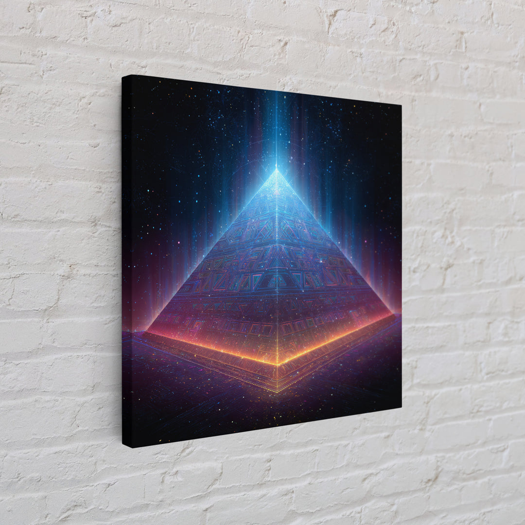 Luminous Pyramid In Space Wall Art, Futuristic Cosmic Landscape Canvas Print, Sci Fi Galaxy Decor For Gaming Or Media Room