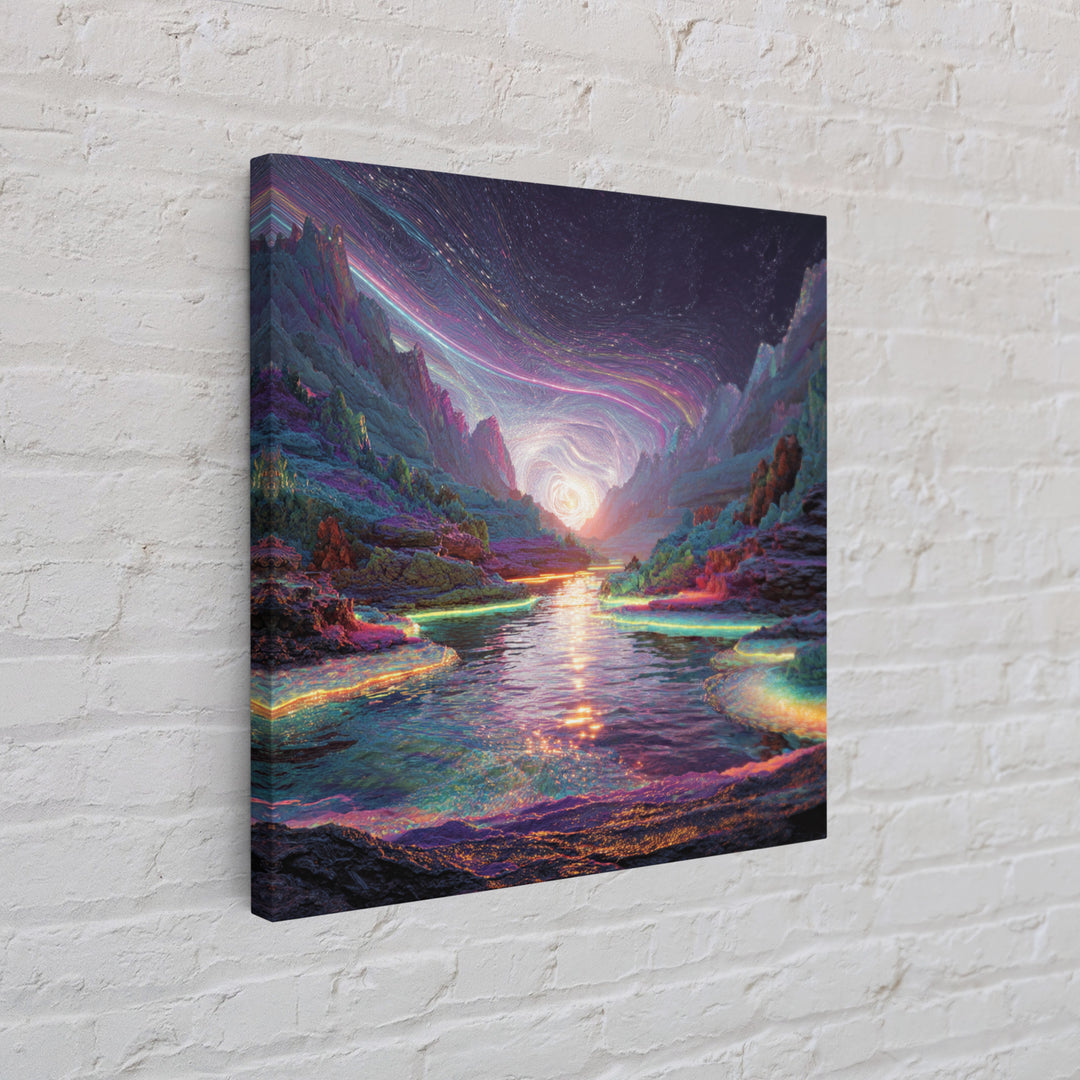 Psychedelic Cosmic River Landscape Wall Art, Vibrant Fantasy Canvas Print, Abstract Landscape Art For Modern Home Decor