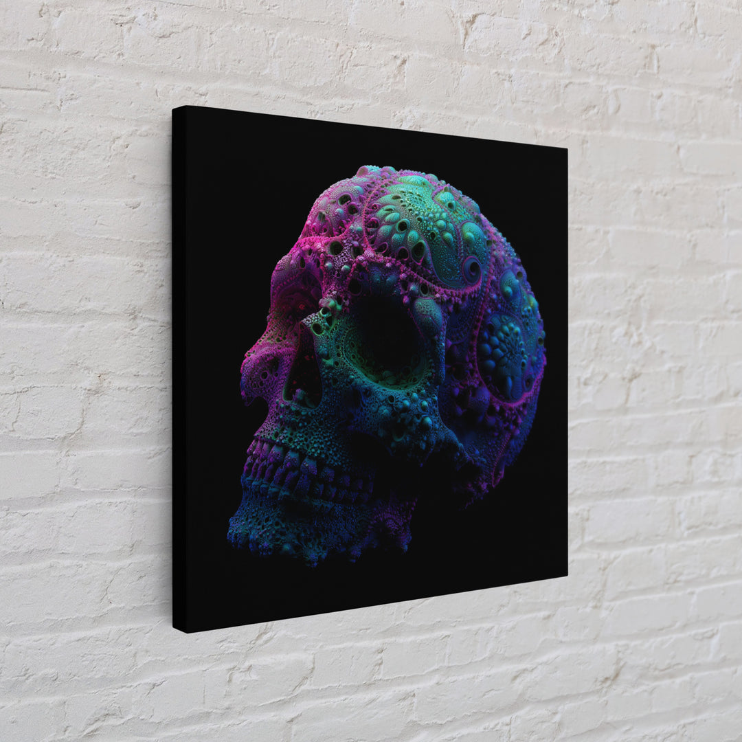 Psychedelic Neon Skull Wall Art, Colorful Surreal Skull Canvas Print, Modern Abstract Art, Trendy Home Decor