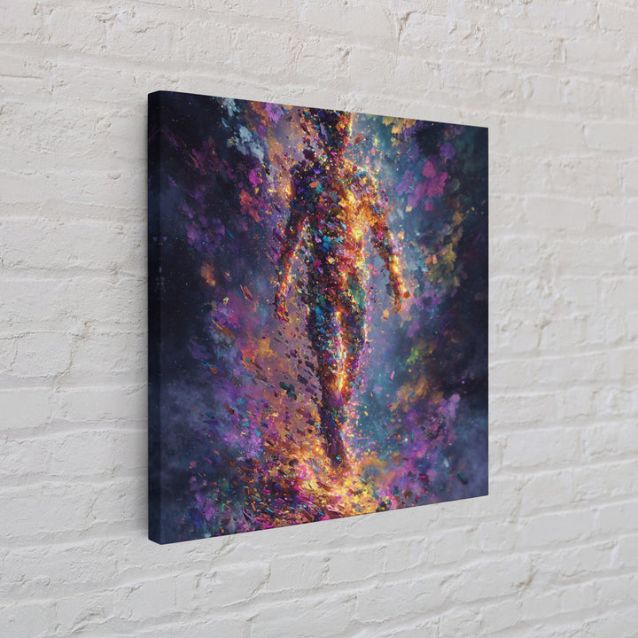 Cosmic Figure Explosion Wall Art, Colorful Abstract Galaxy Human Silhouette, Modern Surreal Canvas Print For Living Room