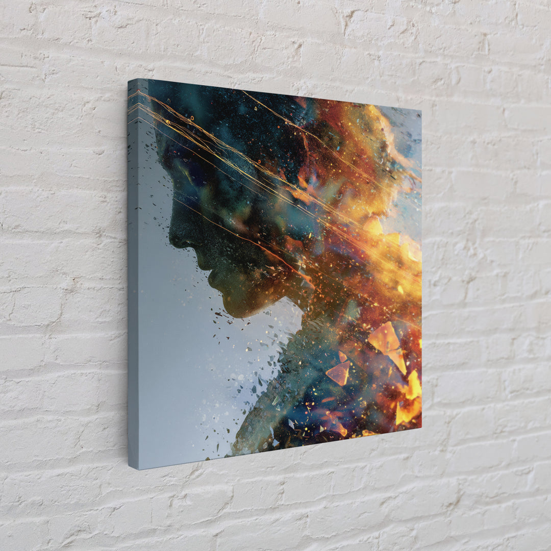 Exploding Profile Abstract Wall Art, Dramatic Modern Canvas Print, Contemporary Surreal Art For Office Or Living Room Decor