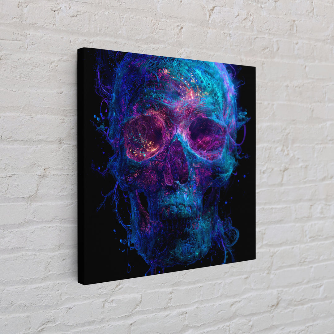 Neon Cosmic Skull Wall Art, Psychedelic Galaxy Bones Canvas Print, Dark Surreal Abstract Art For Gaming Room Or Modern Home Decor