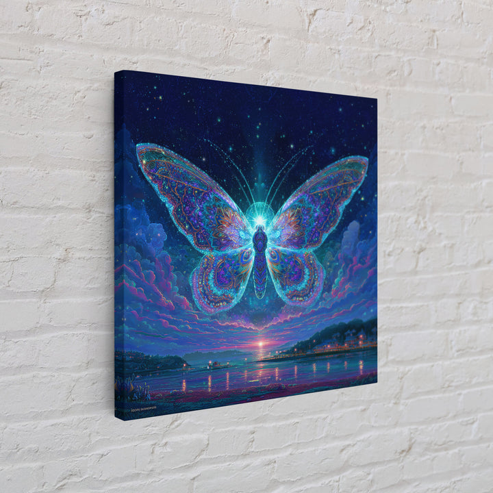 Cosmic Butterfly Over Water Wall Art, Psychedelic Celestial Canvas Print, Fantasy Night Sky Home Decor